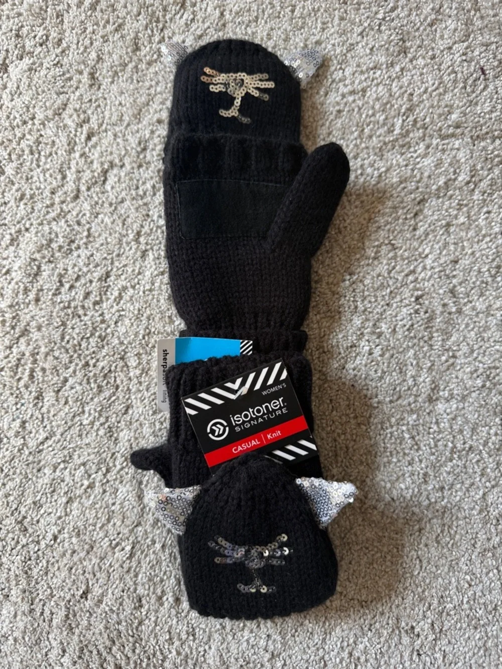 NWT Isotoner Cat Convertible Mittens - Picture 1 of 2